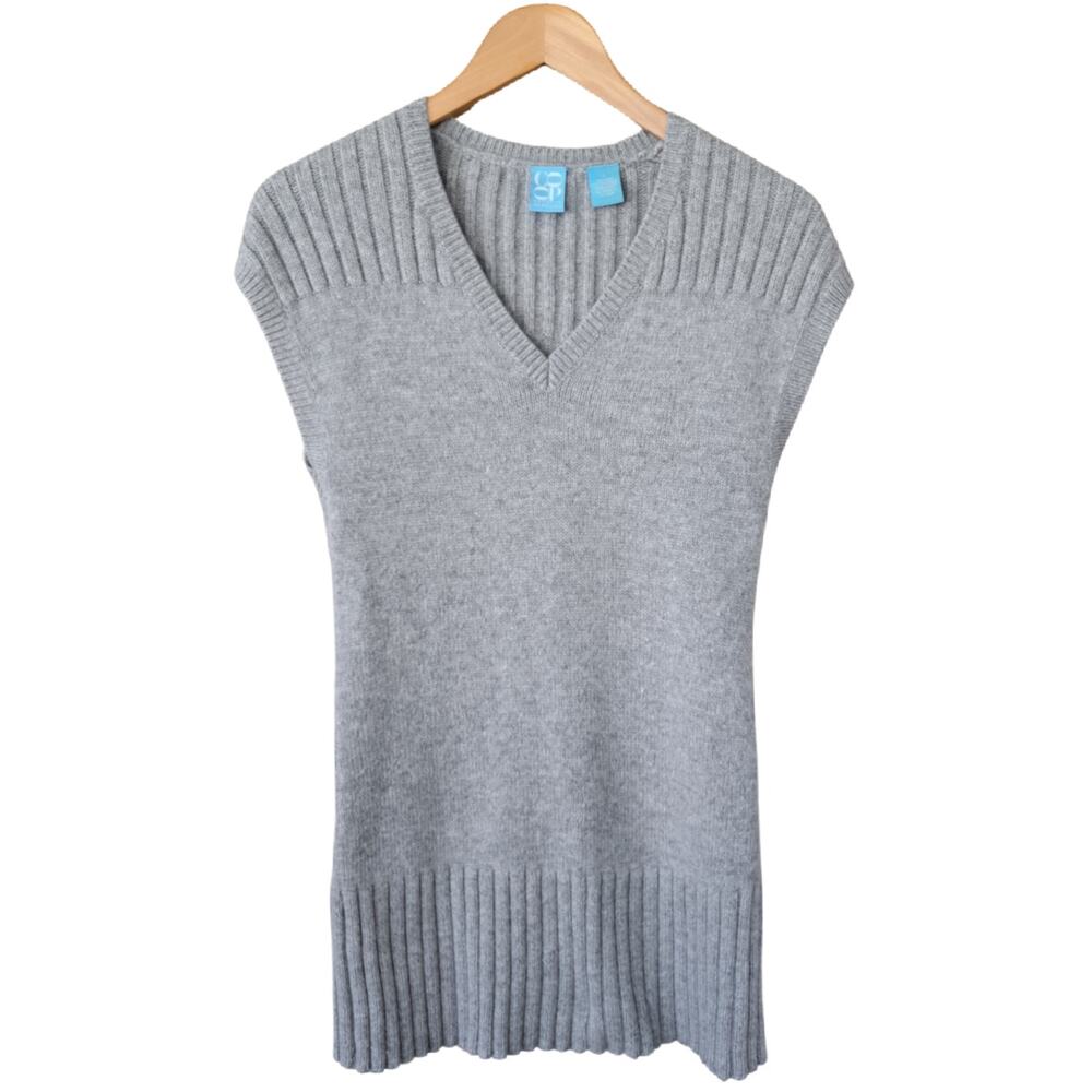 Vtg Y2K Barneys CO OP Gray Sweater Wool Cashmere V-neck Tunic Vest L -runs small